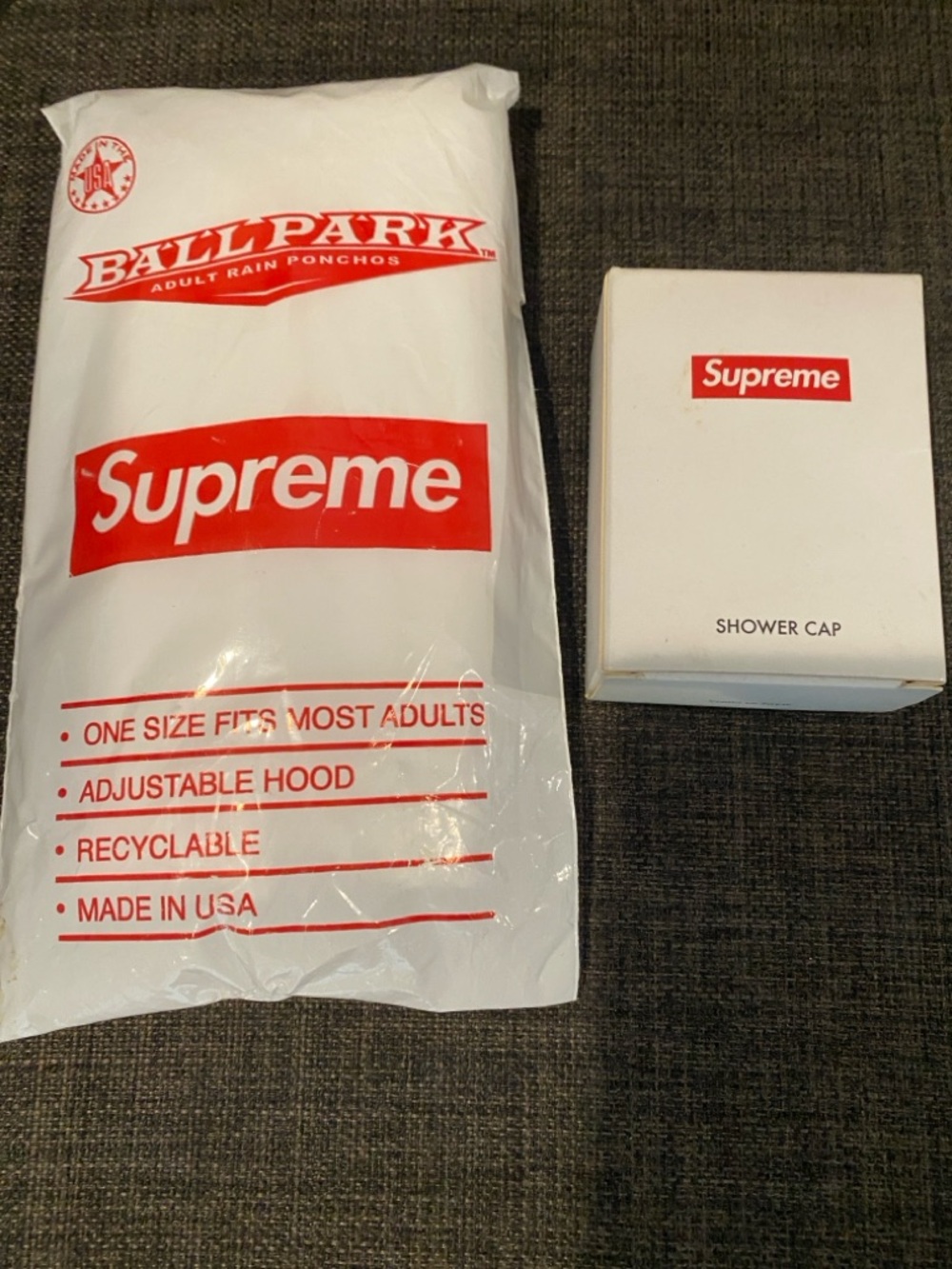 Supreme Ballpark Poncho and Shower Cap. New in packaging
